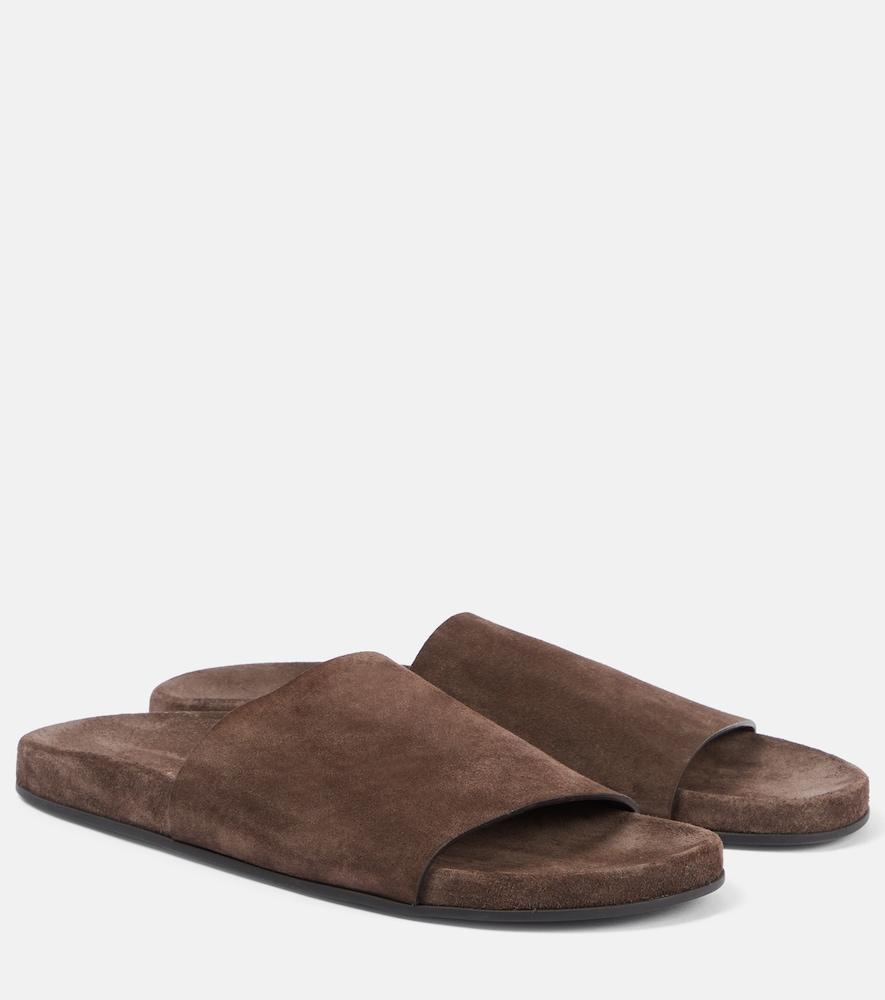 the row hugh suede slides