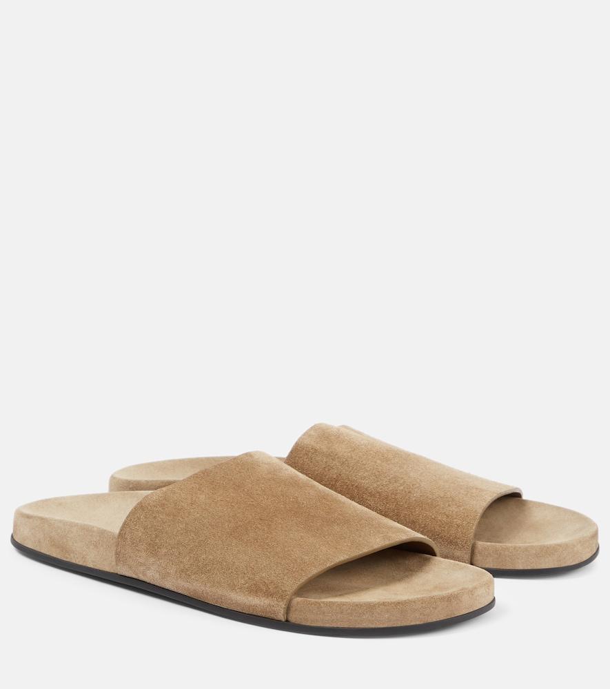 the row hugh suede slides