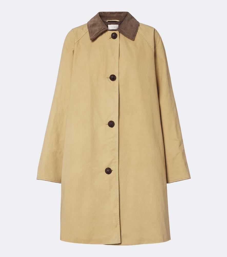 the row ina cotton gabardine coat