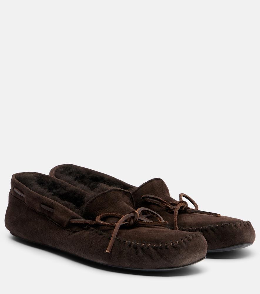 the row lucca shearling-trimmed suede boat shoes