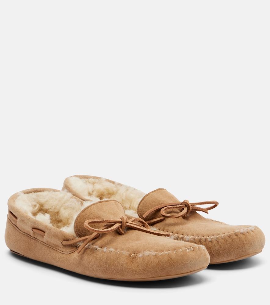 the row lucca shearling-trimmed suede boat shoes