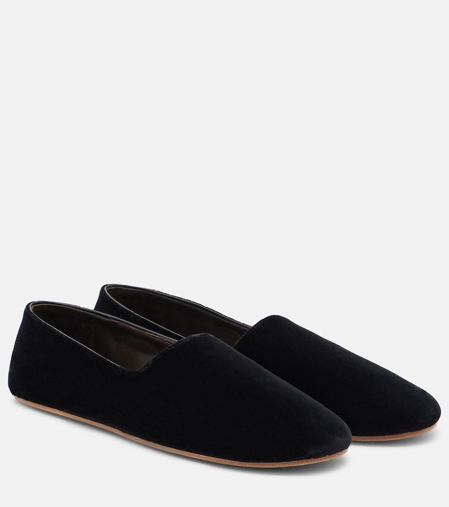 the row ponti velvet slip-on shoes