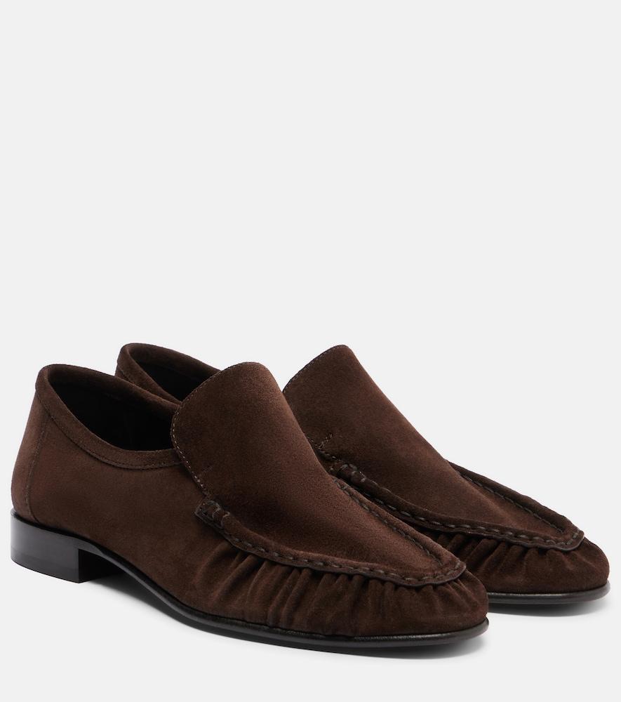 the row soft ruched suede loafers