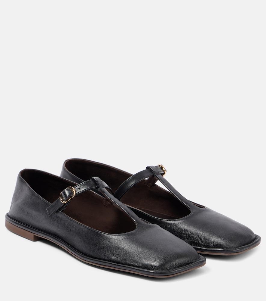 the row square t-strap leather flats