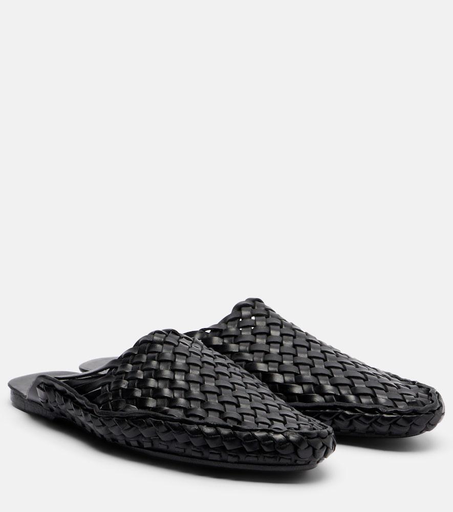 the row woven leather mules