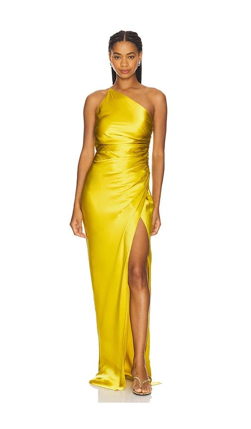 the sei asymmetrical gathered wrap gown in yellow. - size 2 (also in 4)