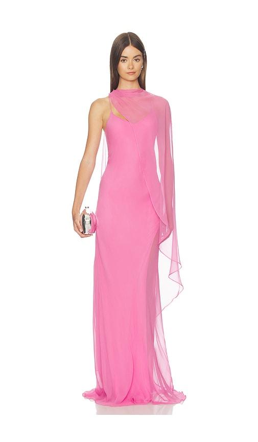 the sei cami gown with slit and cape in pink. - size 0 (also in 2, 4, 6, 8)