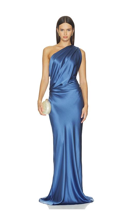 the sei draped one shoulder gown in blue. - size 0 (also in 2, 4, 6)