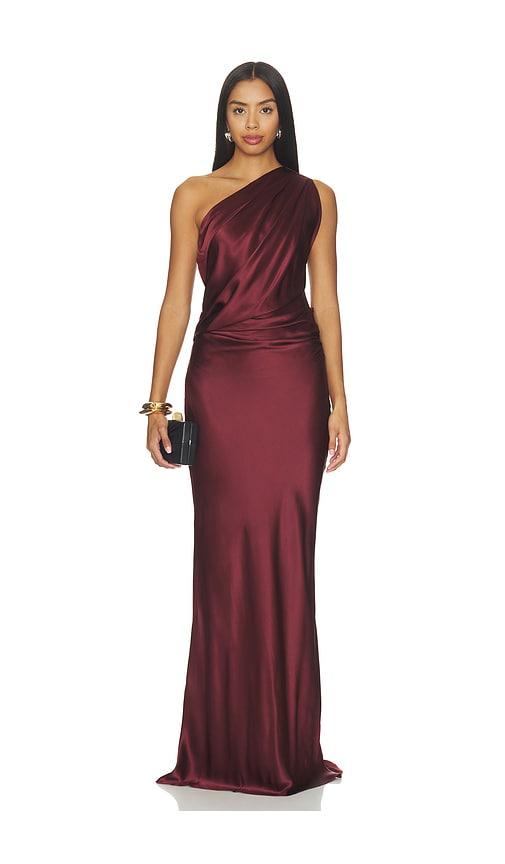 the sei draped one shoulder gown in burgundy. - size 0 (also in 2, 4, 8)