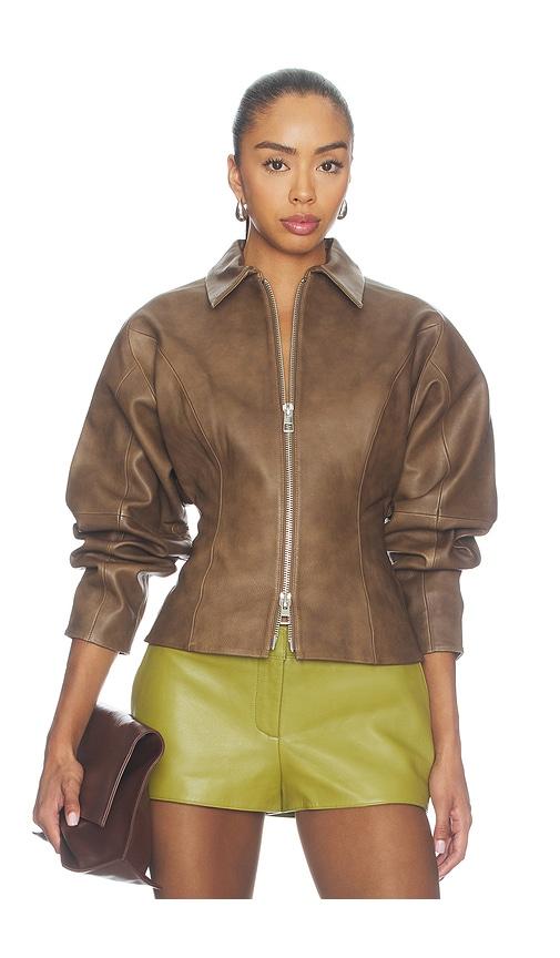 the sei fitted leather jacket in brown. - size 2 (also in 4, 8)