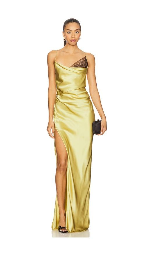 the sei lace inset cowl gown in yellow. - size 2 (also in 4)