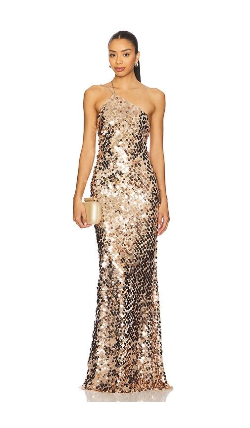 the sei paillette one shoulder gown in metallic bronze. - size 0 (also in 6)