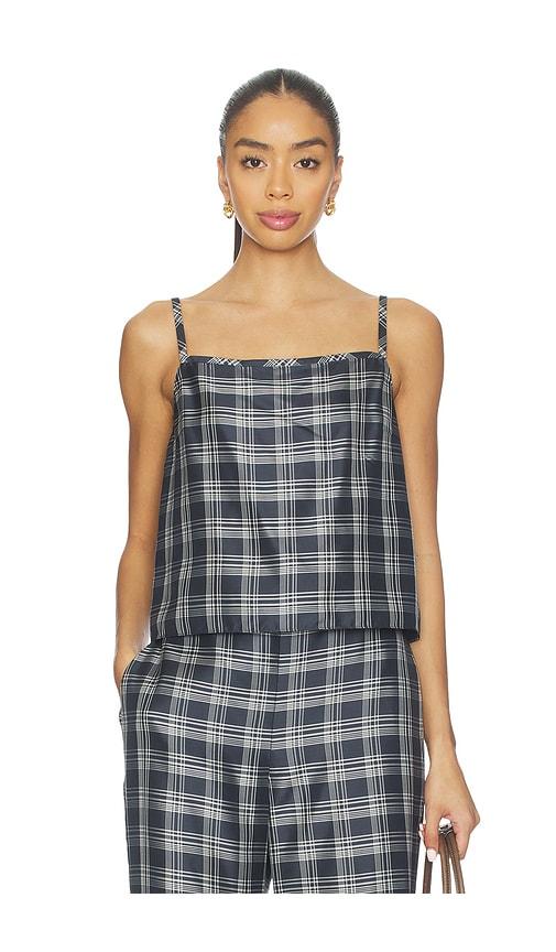 theory bind strap plaid top in navy. - size l (also in s, m)