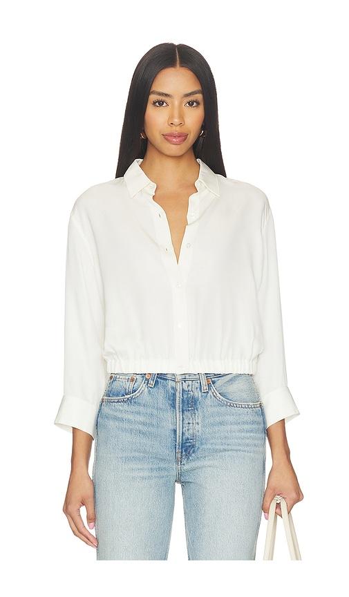 theory quarter sleeve cropped shirt in ivory. - size l (also in s, xs, m)