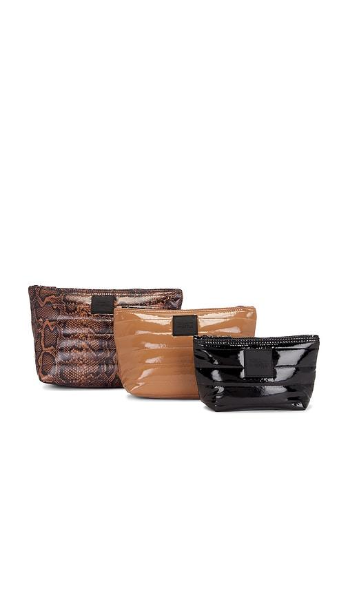 think royln travel trio pouch in brown.