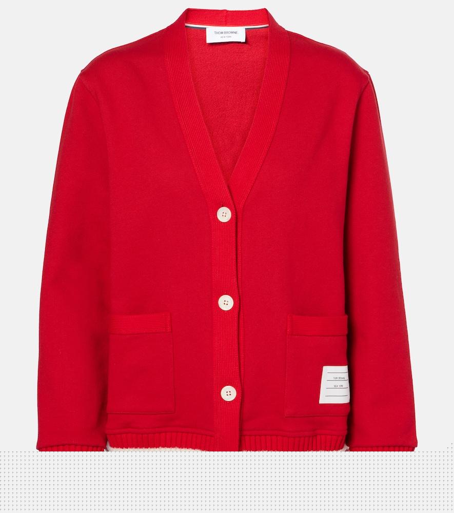 thom browne 4-bar bouclé-trimmed cotton cardigan