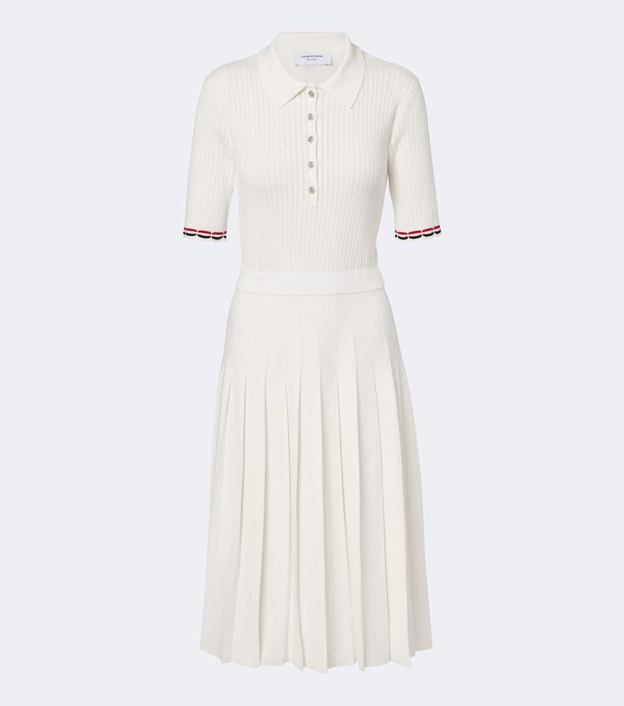 thom browne ribbed-knit pointelle cotton polo dress