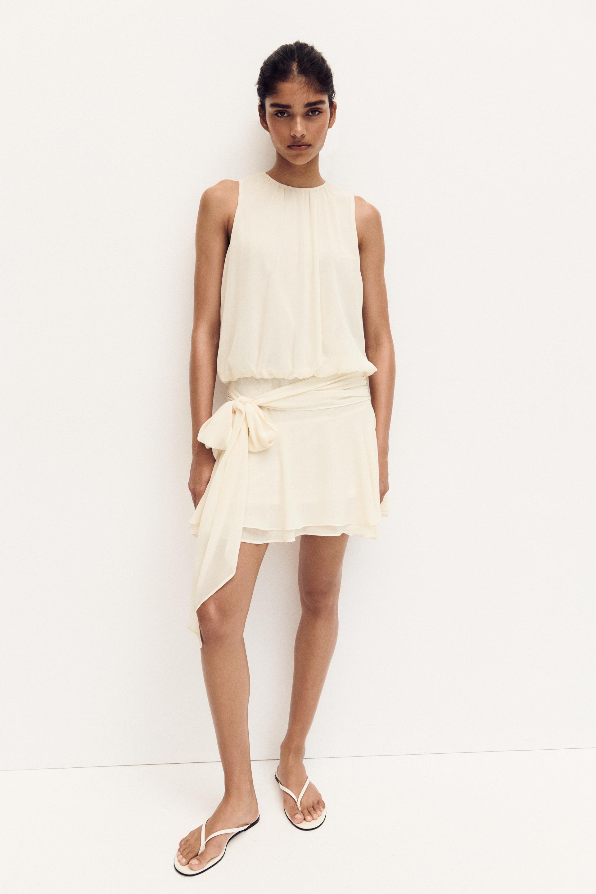 tie-detail chiffon dress