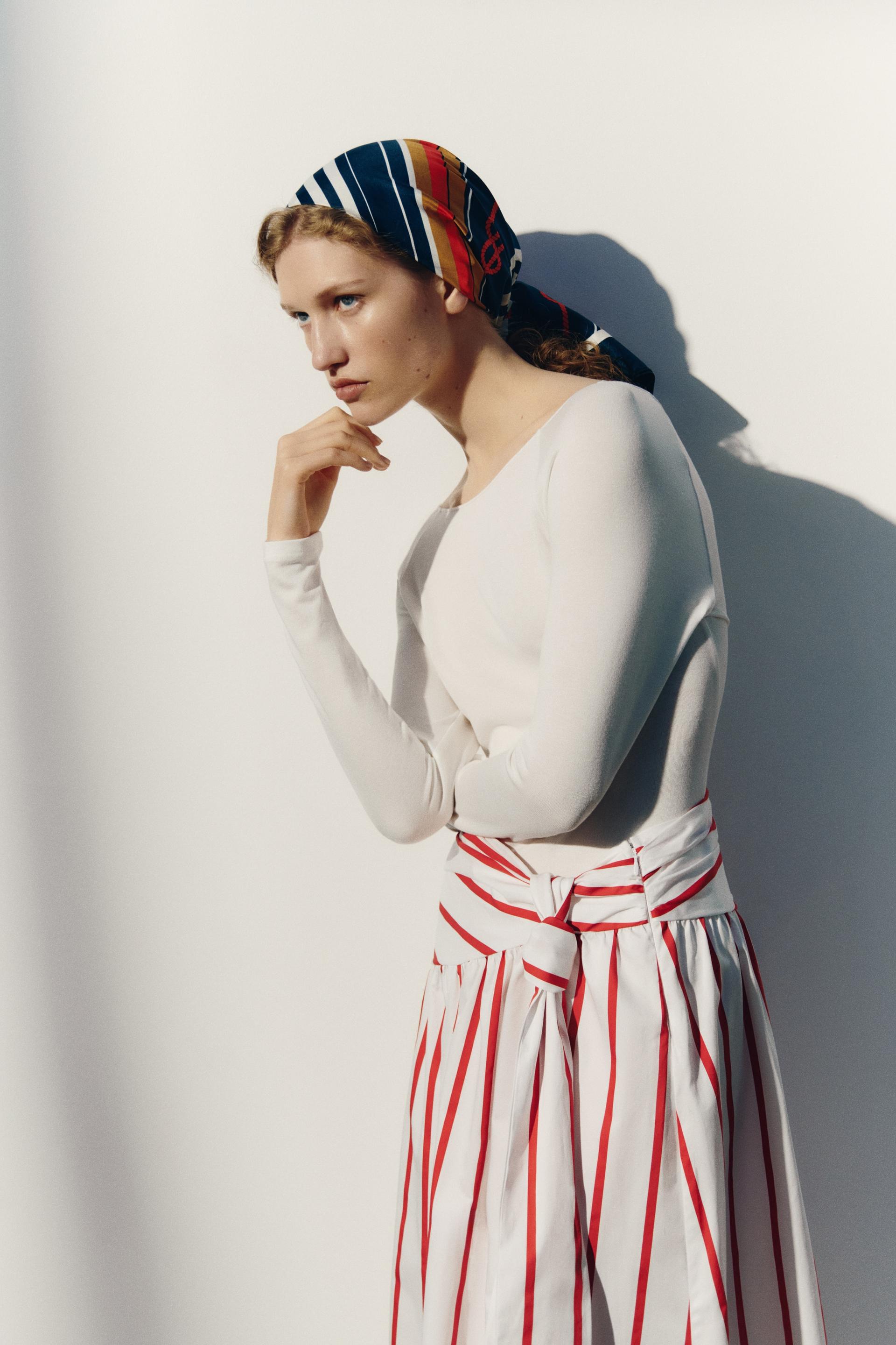 tie-detail poplin skirt