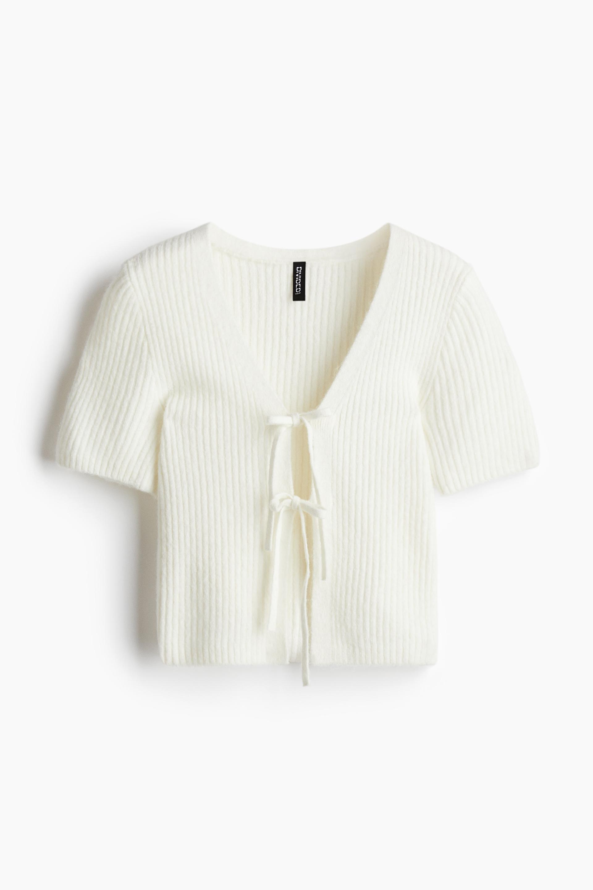 tie-detail rib-knit top