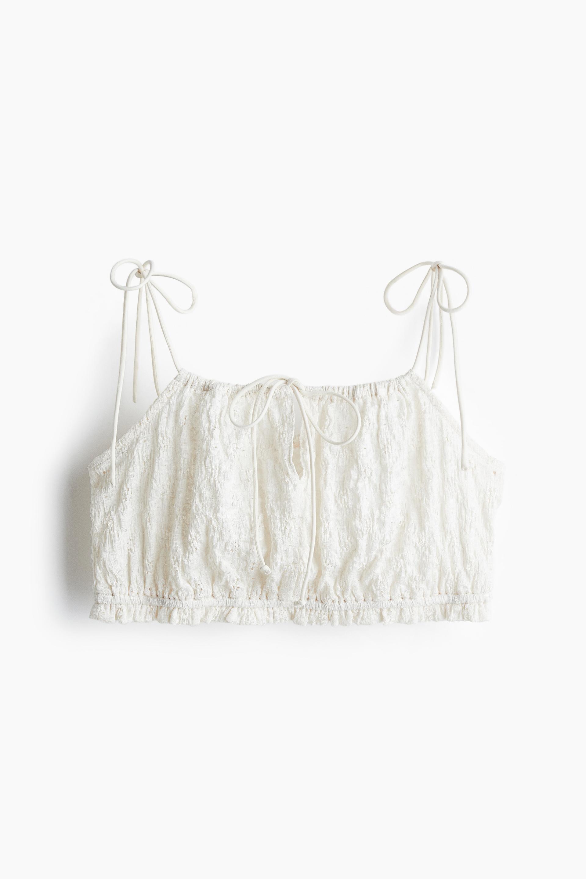 tie-top lace-look crop top