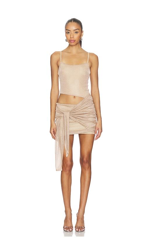 tiger mist azelma dress 2.0 in metallic knit in metallic gold. - size s (also in xl, xs)