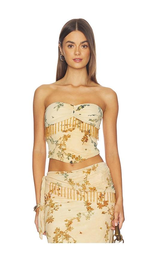 tiger mist burnout fringe tube top in beige. - size xl (also in xs)