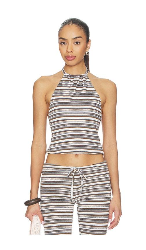 tiger mist dillon top in brown,blue. - size l (also in xs, s, m, xl, xxs)