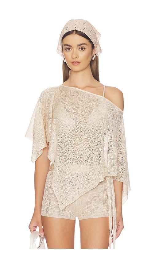 tiger mist fern crochet poncho in beige.