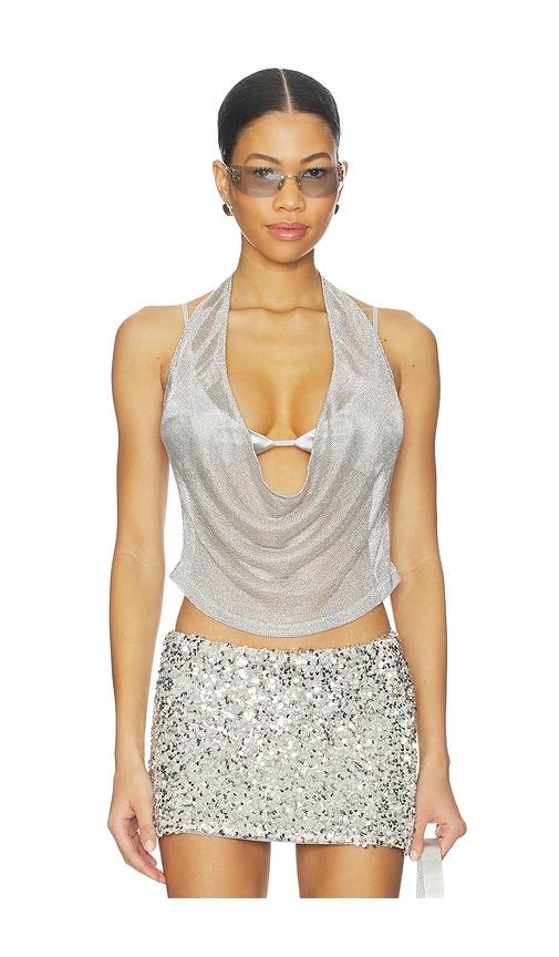 tiger mist makena top in metallic silver, grey. - size l (also in m, xl)