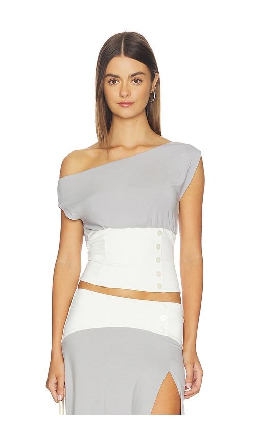 tiger mist off shoulder denali top in grey,white. - size m (also in s, xl, xs)