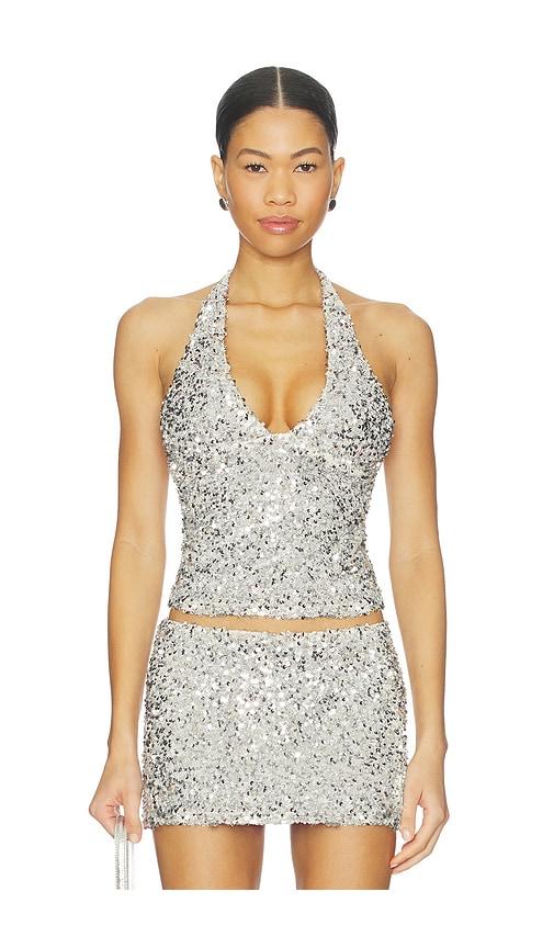 tiger mist reilynn top in metallic silver. - size l (also in xxs, xs, s, m)
