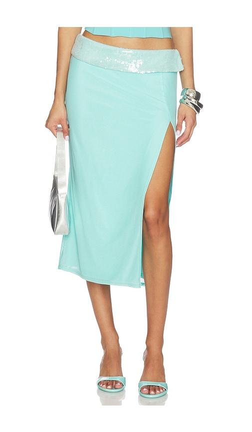 tiger mist sequin foldover midi skirt in baby blue. - size l (also in s, m, xl)