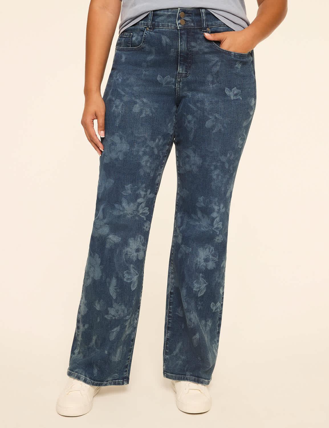 tighter tummy fit floral print boot jean