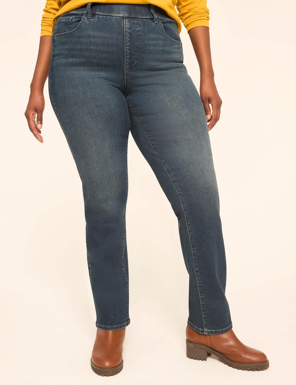 tighter tummy fit pull-on high-rise straight leg jean