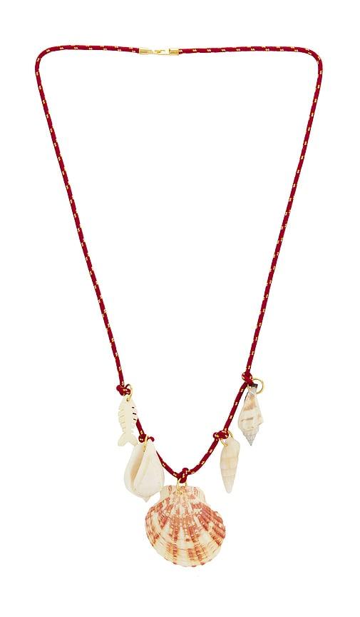 timeless pearly shells rope necklace in red.