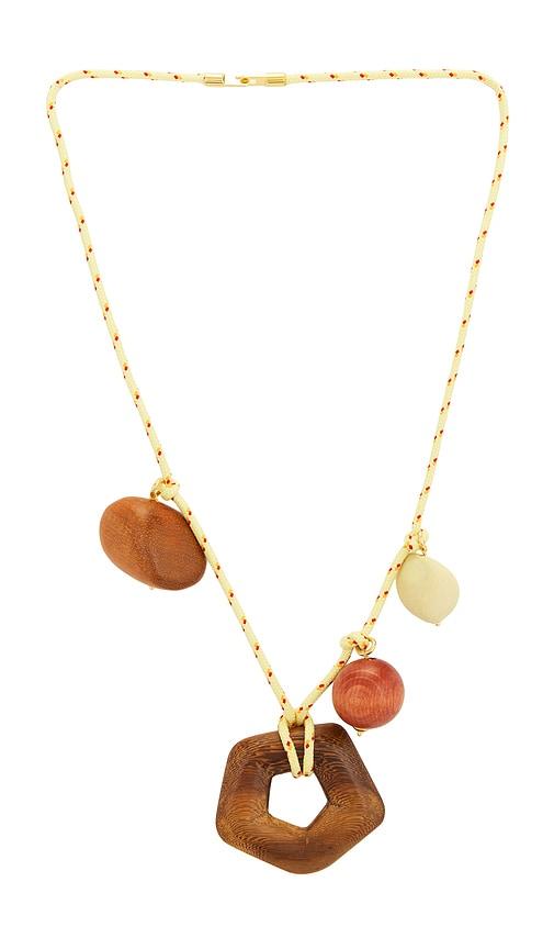 timeless pearly wooden charms necklace in yellow.