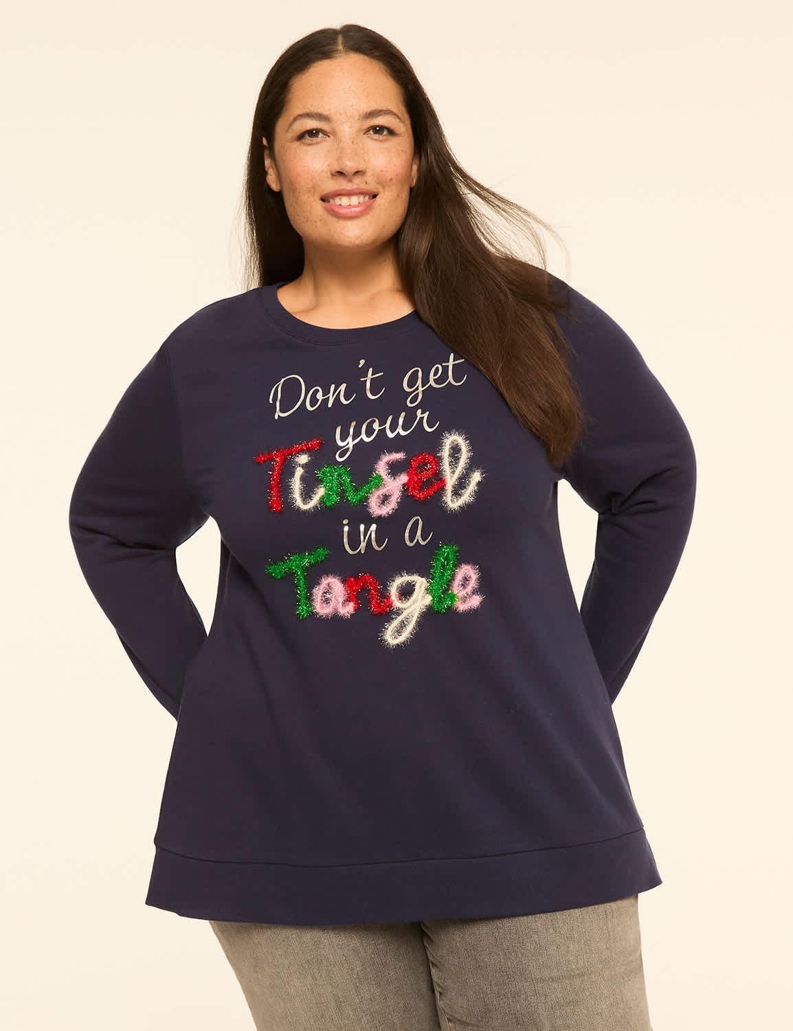 tinsel in a tangle graphic sweatshirt