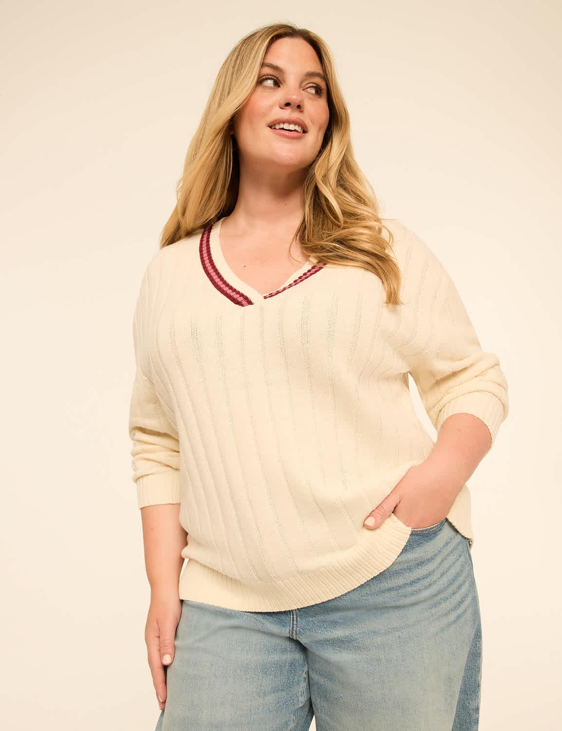 tipped v-neck sweater