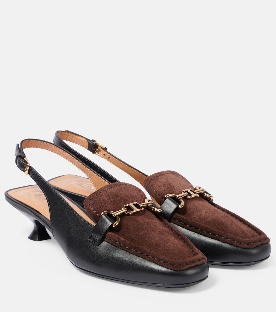 tod's 35 leather slingback loafer pumps