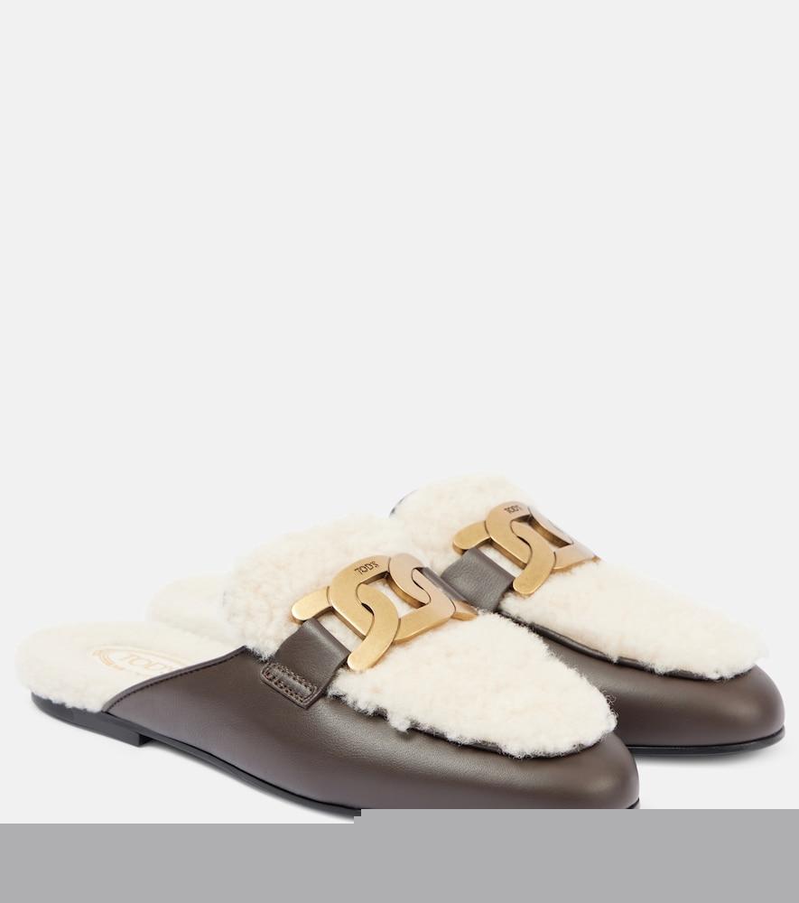 tod's catena shearling and leather mules