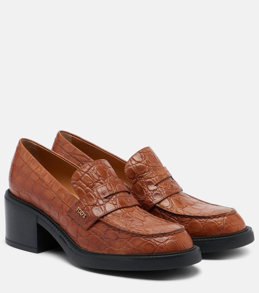 tod's croc-effect leather loafer pumps