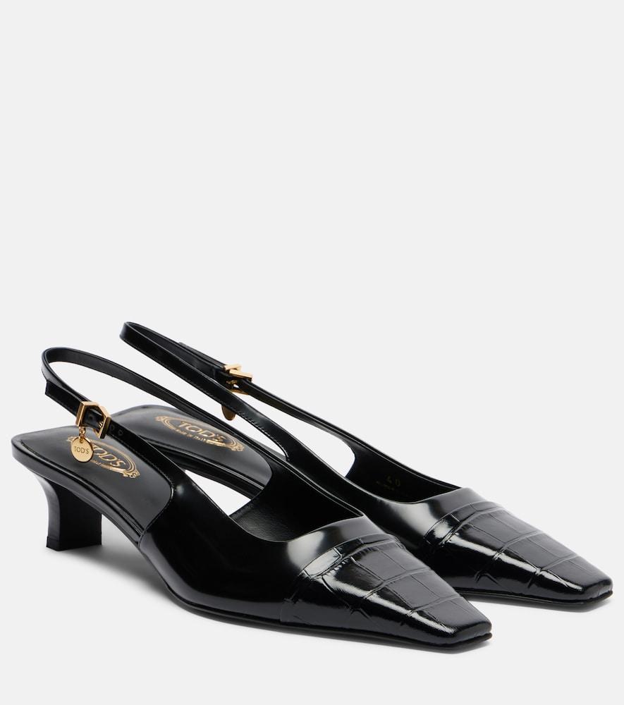 tod's croc-effect patent leather slingback pumps