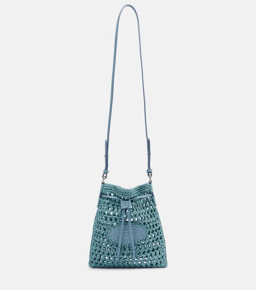 tod's ebl mini raffia-effect bucket bag