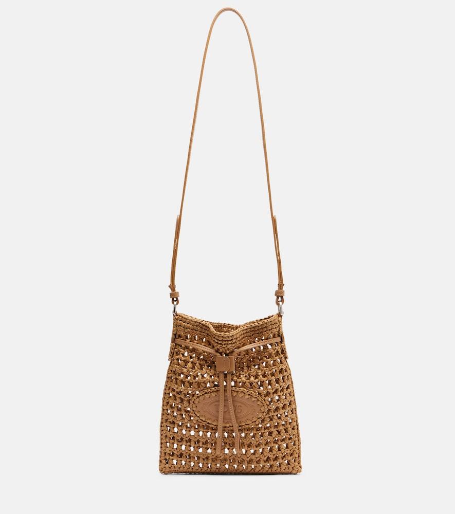 tod's ebl mini raffia-effect bucket bag