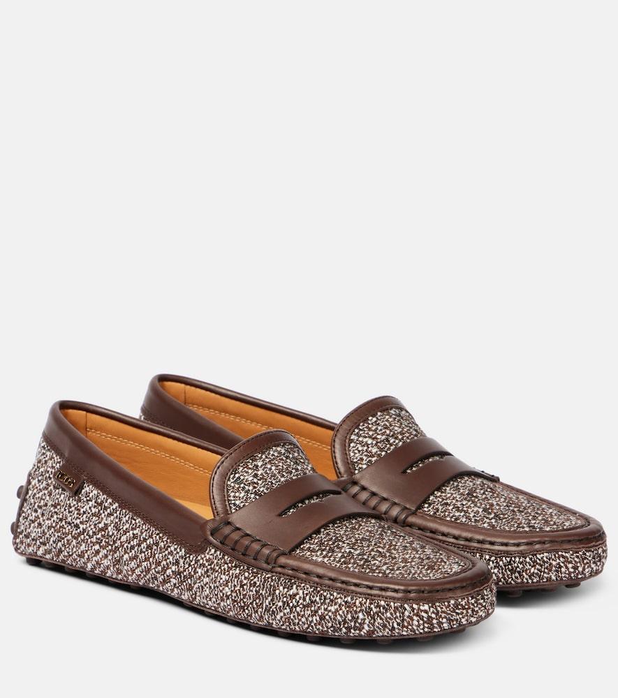 tod's gommino leather-trimmed tweed driving shoes