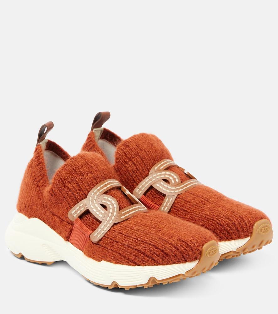 tod's kate leather-trimmed slip-on sneakers