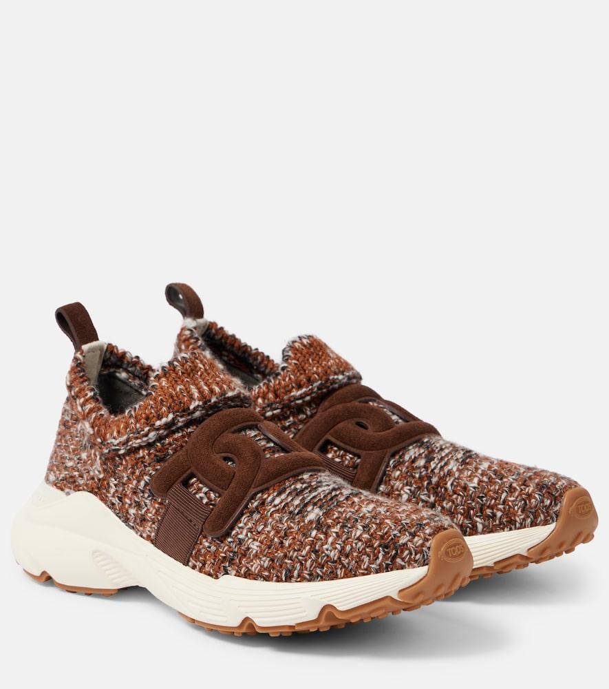 tod's knitted leather-trimmed sneakers