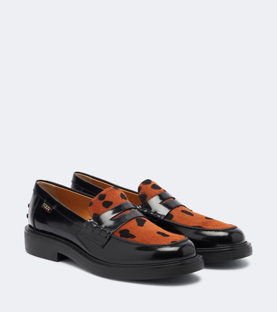 tod's leather leopard-print penny loafers