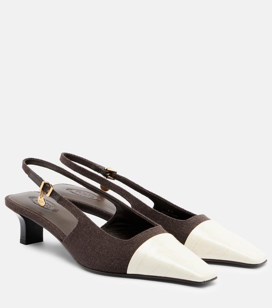 tod's leather-trimmed canvas slingback pumps